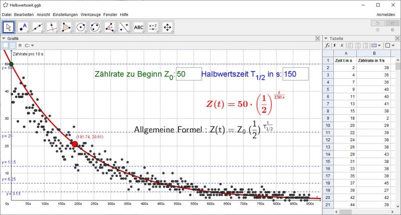 Datei:EXP Materie Halbwertszeit Geogebra.JPG
